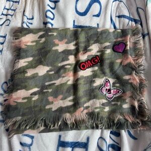 The Children's Place Green Camo Scarf with Pink Accents and Patches